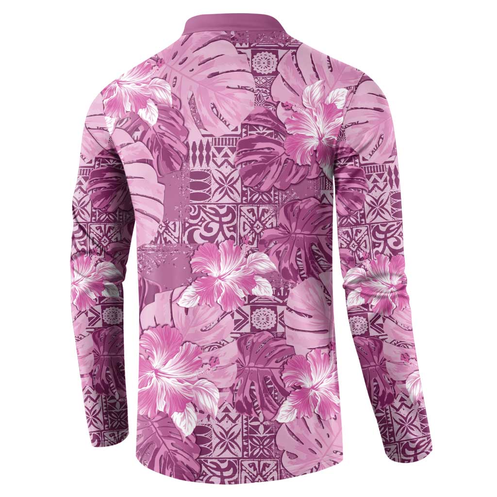 Hawaii Button Sweatshirt Magenta Polynesian Monstera Patterns DT05 - Polynesian Pride