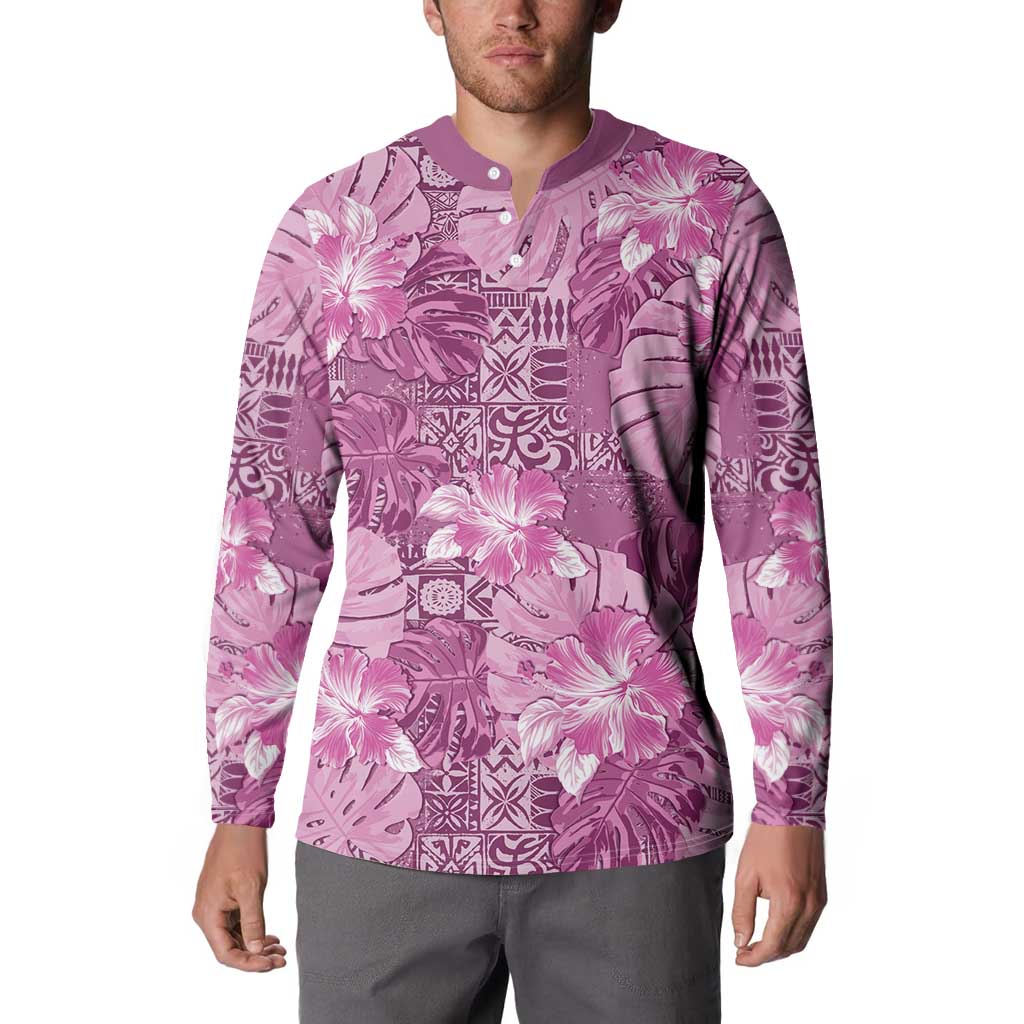 Hawaii Button Sweatshirt Magenta Polynesian Monstera Patterns DT05 - Polynesian Pride