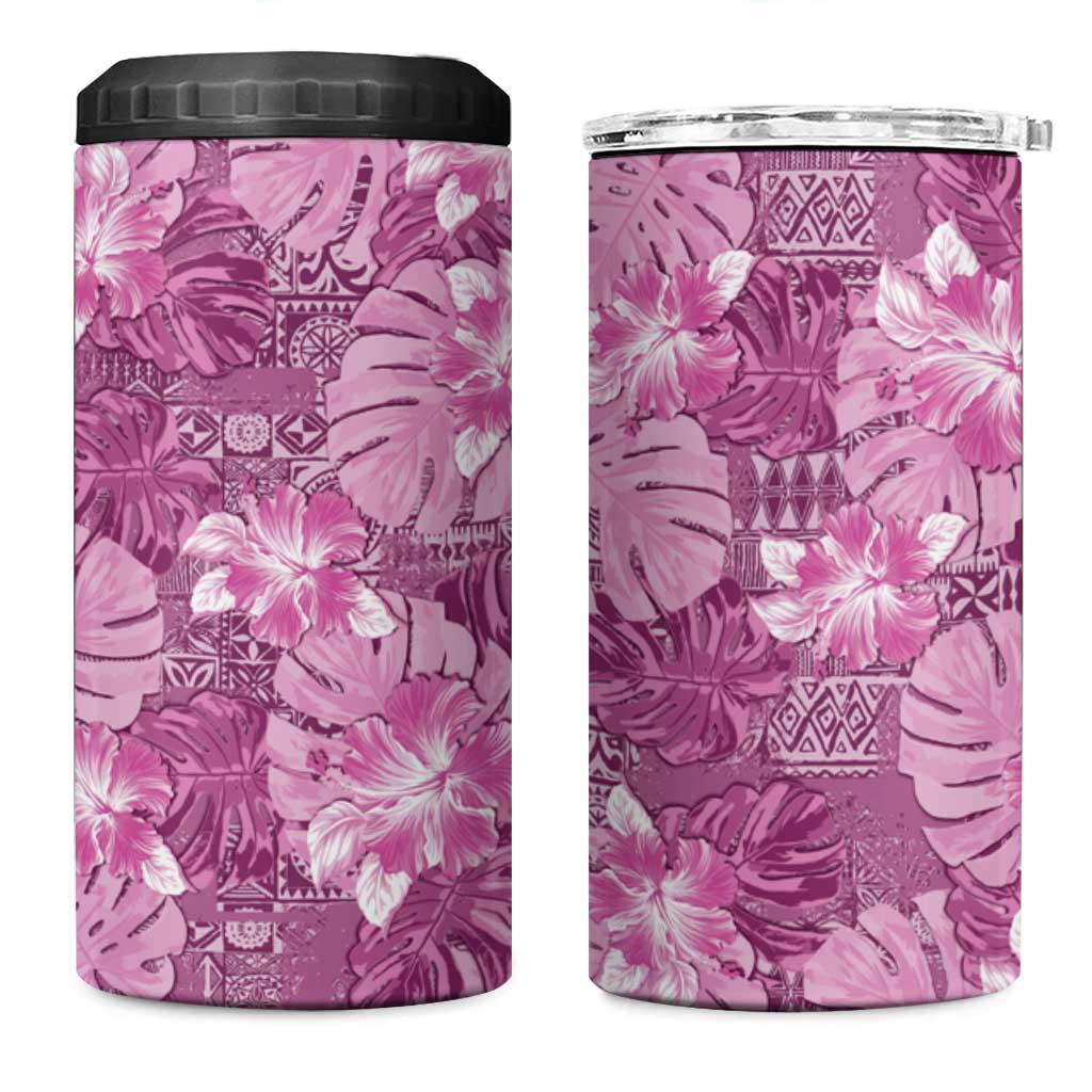 Hawaii 4 in 1 Can Cooler Tumbler Magenta Polynesian Monstera Patterns - Polynesian Pride