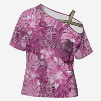 Hawaii Cross Shoulder Shirt Magenta Polynesian Monstera Patterns DT05 Female Magenta - Polynesian Pride