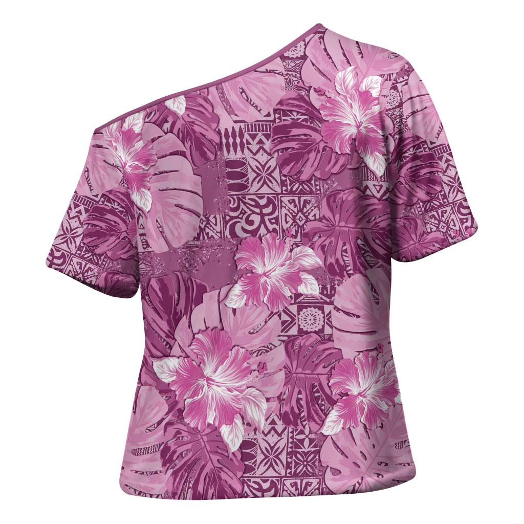Hawaii Cross Shoulder Shirt Magenta Polynesian Monstera Patterns DT05 - Polynesian Pride