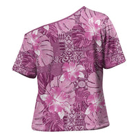 Hawaii Cross Shoulder Shirt Magenta Polynesian Monstera Patterns DT05 - Polynesian Pride