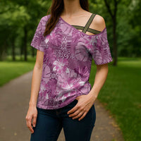 Hawaii Cross Shoulder Shirt Magenta Polynesian Monstera Patterns DT05 - Polynesian Pride