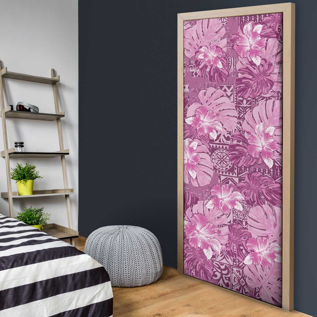 Hawaii Door Cover Magenta Polynesian Monstera Patterns - Polynesian Pride