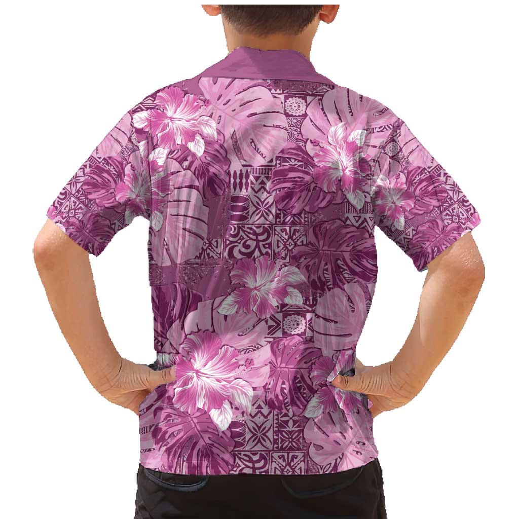 Hawaii Family Matching Mermaid Dress and Hawaiian Shirt Magenta Polynesian Monstera Patterns - Polynesian Pride
