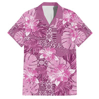 Hawaii Family Matching Off Shoulder Maxi Dress and Hawaiian Shirt Magenta Polynesian Monstera Patterns - Polynesian Pride