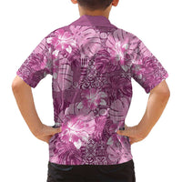 Hawaii Family Matching Off Shoulder Short Dress and Hawaiian Shirt Magenta Polynesian Monstera Patterns - Polynesian Pride
