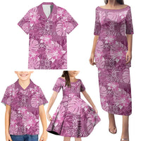 Hawaii Family Matching Puletasi and Hawaiian Shirt Magenta Polynesian Monstera Patterns DT05 - Polynesian Pride