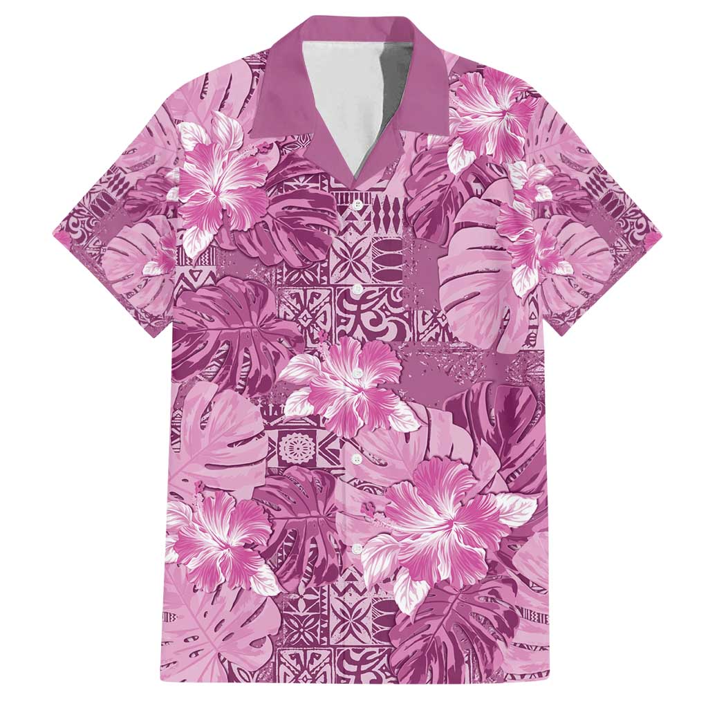 Hawaii Family Matching Puletasi and Hawaiian Shirt Magenta Polynesian Monstera Patterns DT05 Dad's Shirt - Short Sleeve Magenta - Polynesian Pride