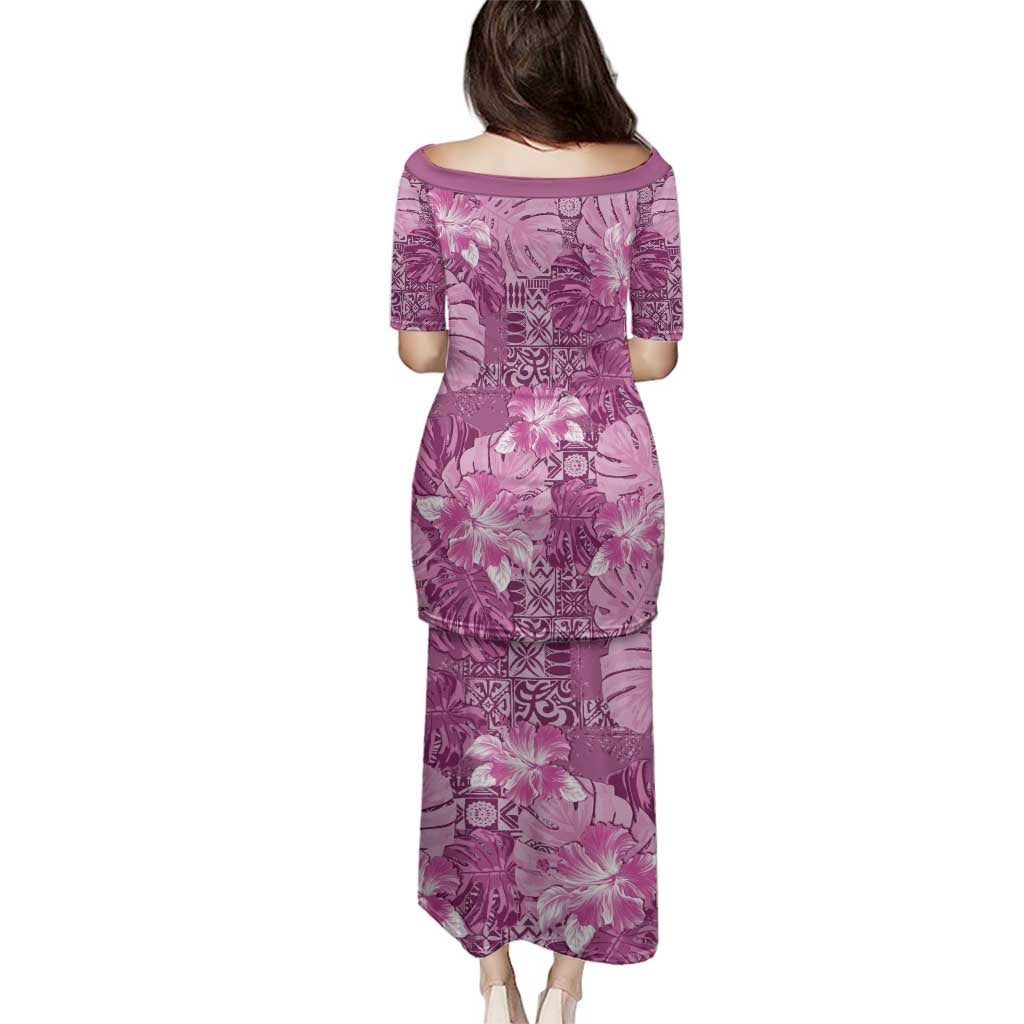Hawaii Family Matching Puletasi and Hawaiian Shirt Magenta Polynesian Monstera Patterns DT05 - Polynesian Pride