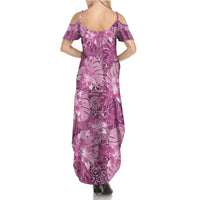 Hawaii Family Matching Summer Maxi Dress and Hawaiian Shirt Magenta Polynesian Monstera Patterns - Polynesian Pride