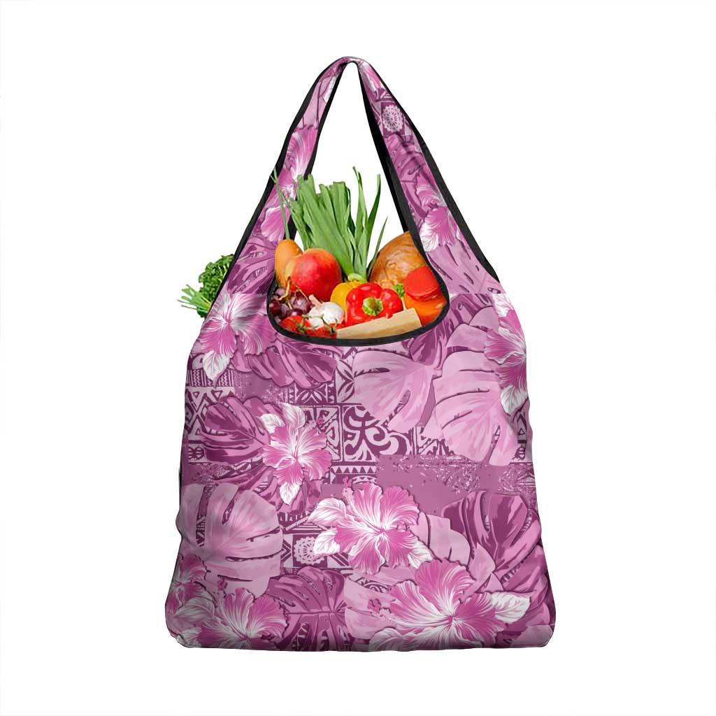 Hawaii Grocery Bag Magenta Polynesian Monstera Patterns DT05 1-pack One Size Magenta - Polynesian Pride