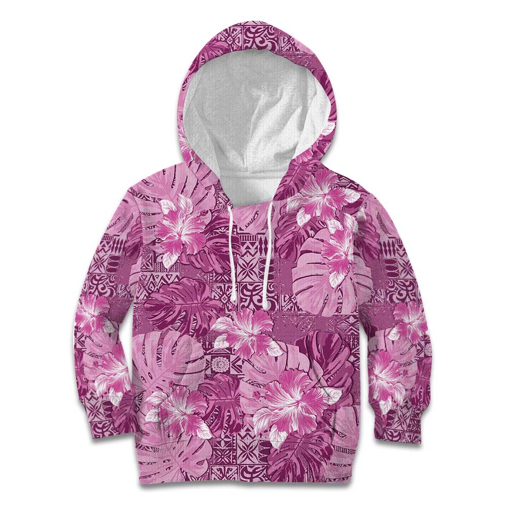Hawaii Kid Hoodie Magenta Polynesian Monstera Patterns - Polynesian Pride