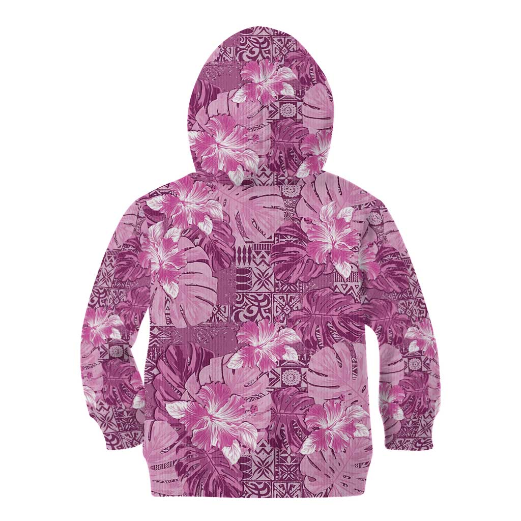 Hawaii Kid Hoodie Magenta Polynesian Monstera Patterns - Polynesian Pride
