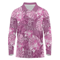Hawaii Long Sleeve Polo Shirt Magenta Polynesian Monstera Patterns DT05 Magenta - Polynesian Pride
