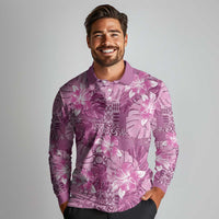 Hawaii Long Sleeve Polo Shirt Magenta Polynesian Monstera Patterns DT05 - Polynesian Pride