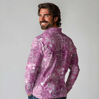 Hawaii Long Sleeve Polo Shirt Magenta Polynesian Monstera Patterns DT05 - Polynesian Pride