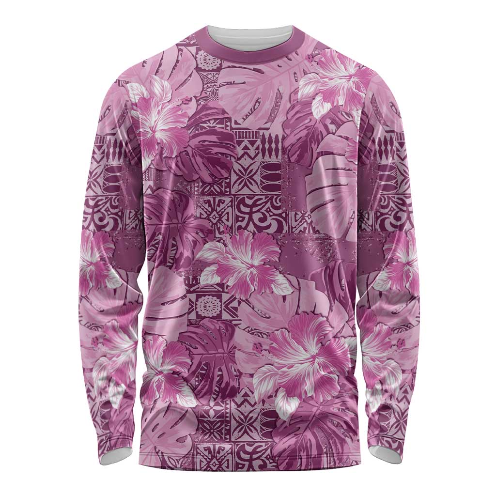 Hawaii Long Sleeve Shirt Magenta Polynesian Monstera Patterns DT05 Unisex Magenta - Polynesian Pride