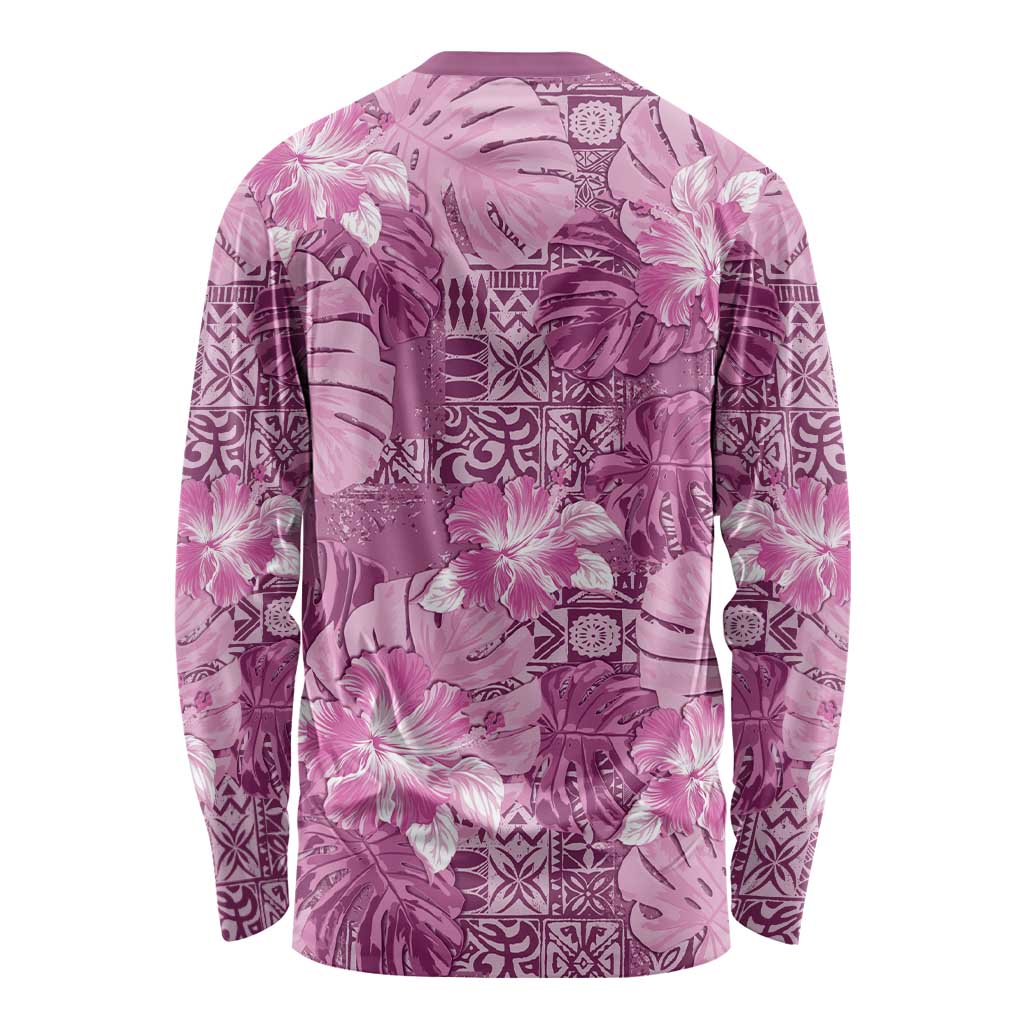 Hawaii Long Sleeve Shirt Magenta Polynesian Monstera Patterns DT05 - Polynesian Pride
