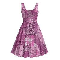 Hawaii Midi Dress Magenta Polynesian Monstera Patterns - Polynesian Pride