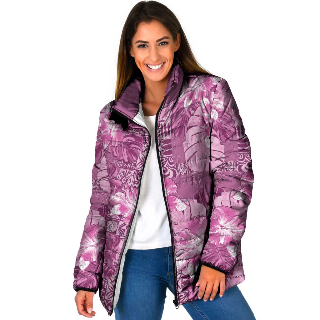 Hawaii Padded Jacket Magenta Polynesian Monstera Patterns DT05 Women Magenta - Polynesian Pride