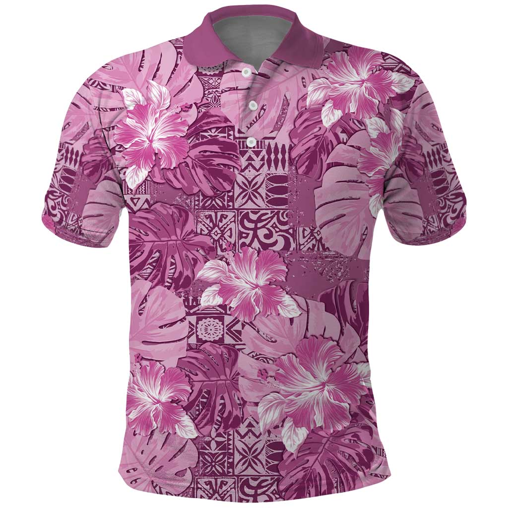 Hawaii Polo Shirt Magenta Polynesian Monstera Patterns - Polynesian Pride