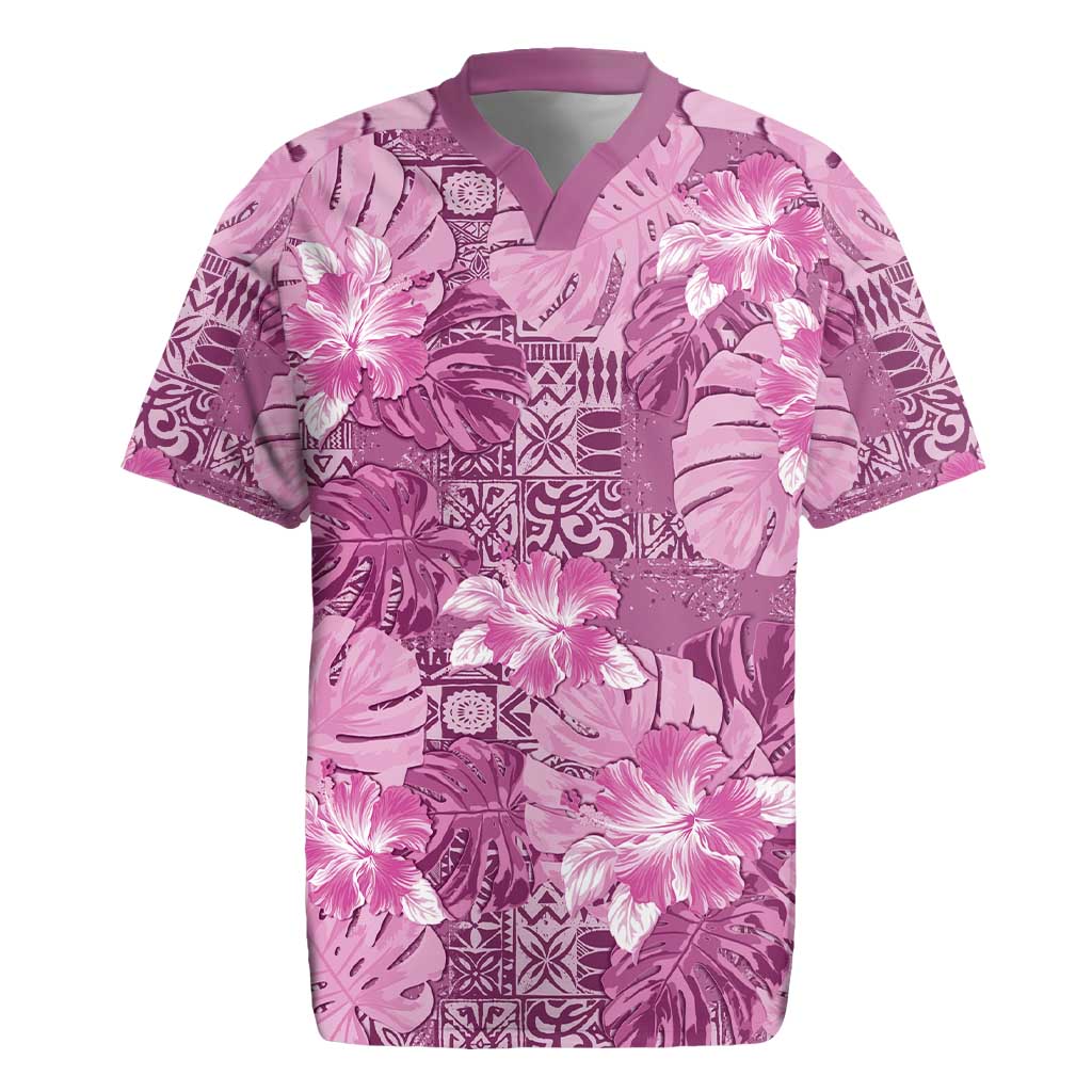Hawaii Rugby Jersey Magenta Polynesian Monstera Patterns DT05 Magenta - Polynesian Pride