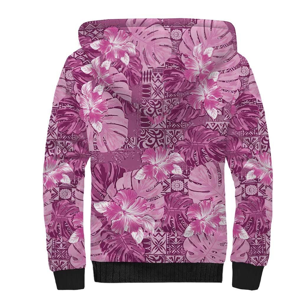 Hawaii Sherpa Hoodie Magenta Polynesian Monstera Patterns DT05 - Polynesian Pride
