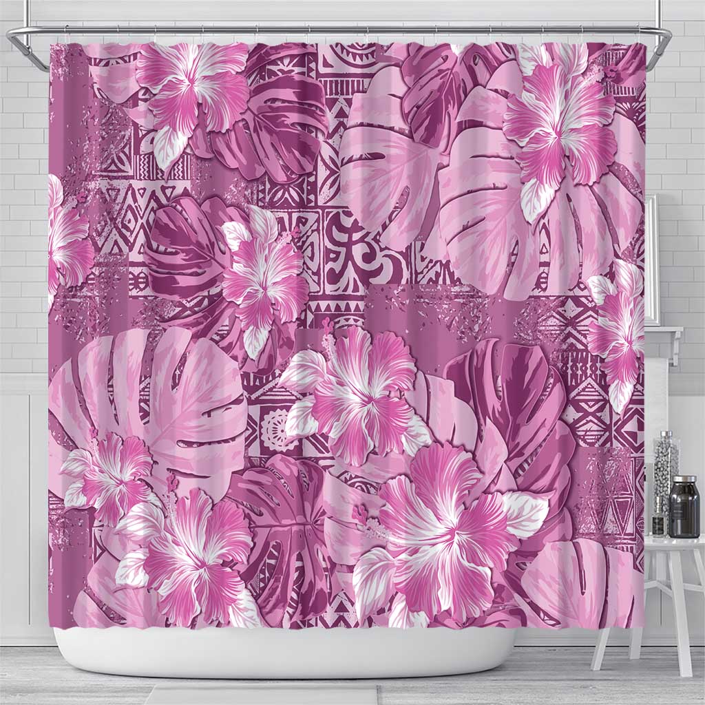 Hawaii Shower Curtain Magenta Polynesian Monstera Patterns - Polynesian Pride