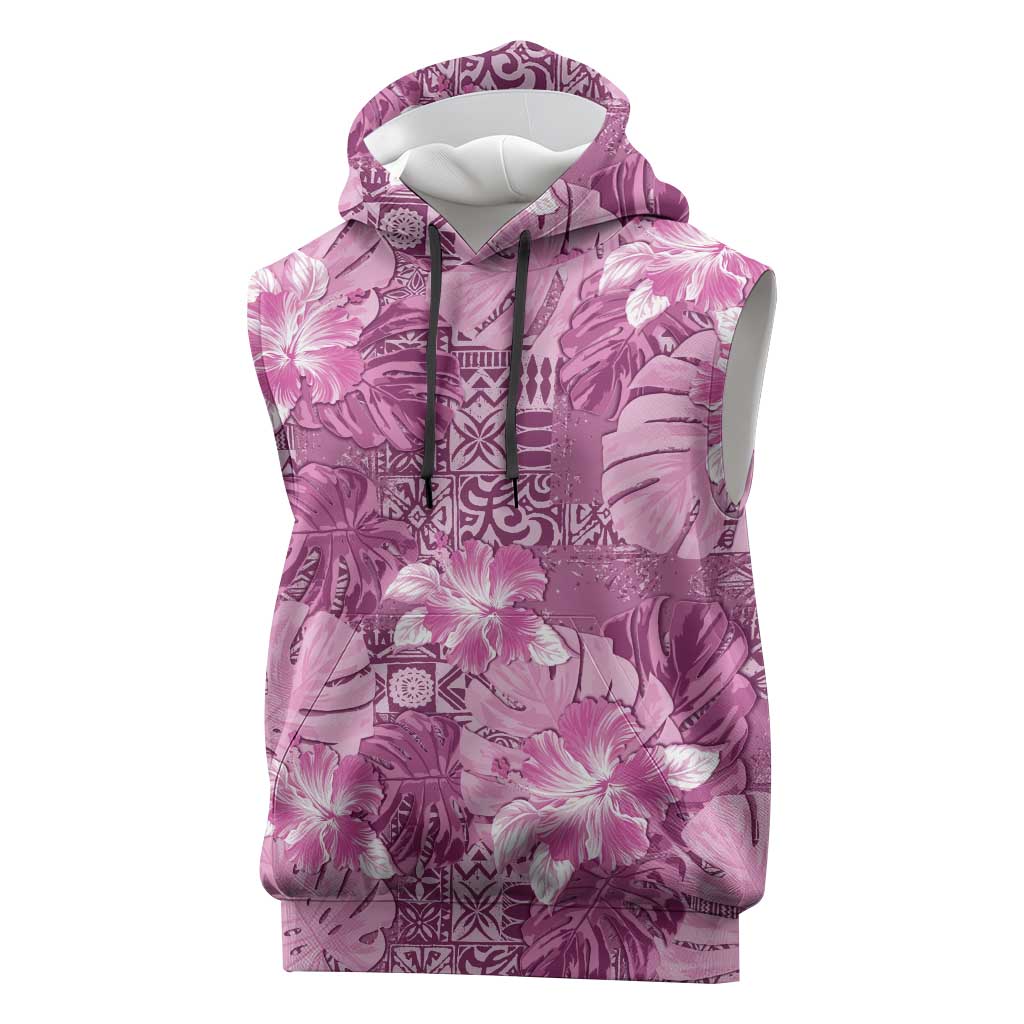 Hawaii Sleeveless Hoodie Magenta Polynesian Monstera Patterns DT05 Magenta - Polynesian Pride