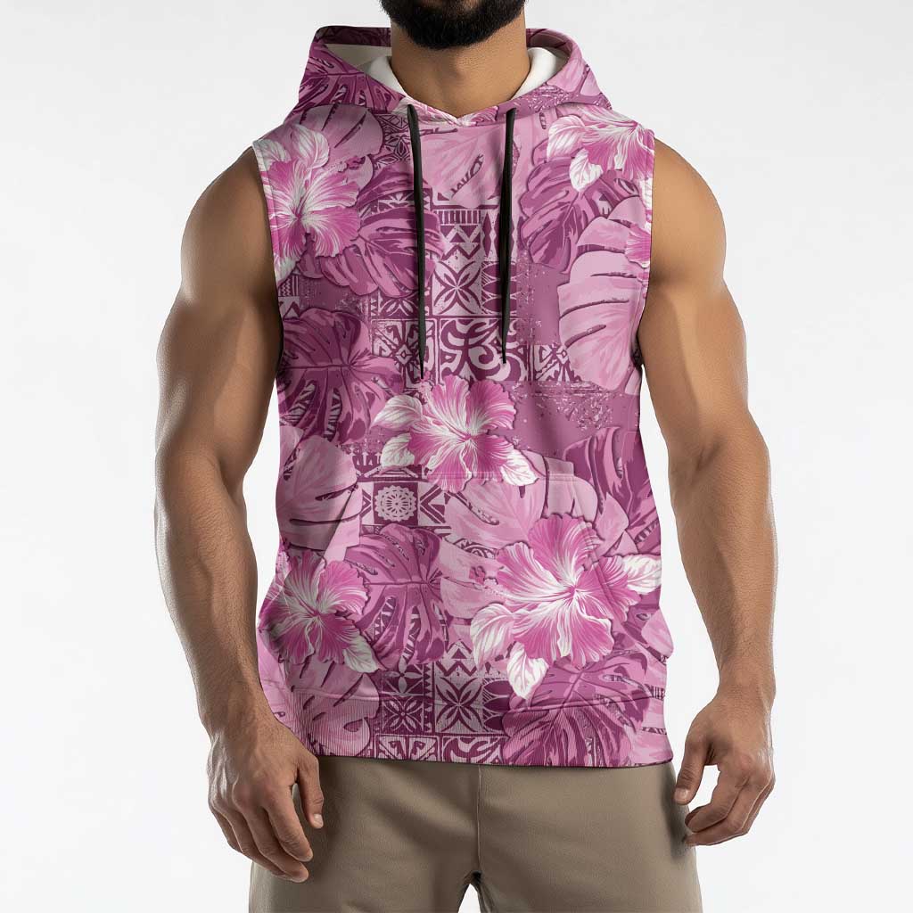Hawaii Sleeveless Hoodie Magenta Polynesian Monstera Patterns DT05 - Polynesian Pride