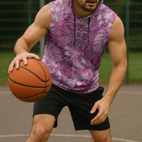 Hawaii Sleeveless Hoodie Magenta Polynesian Monstera Patterns DT05 - Polynesian Pride