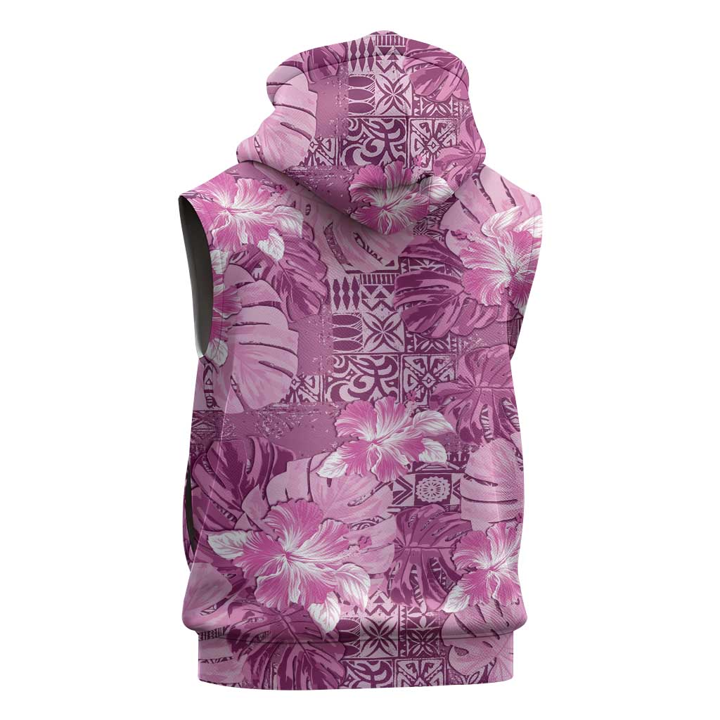 Hawaii Sleeveless Zip Hoodie Magenta Polynesian Monstera Patterns - Polynesian Pride