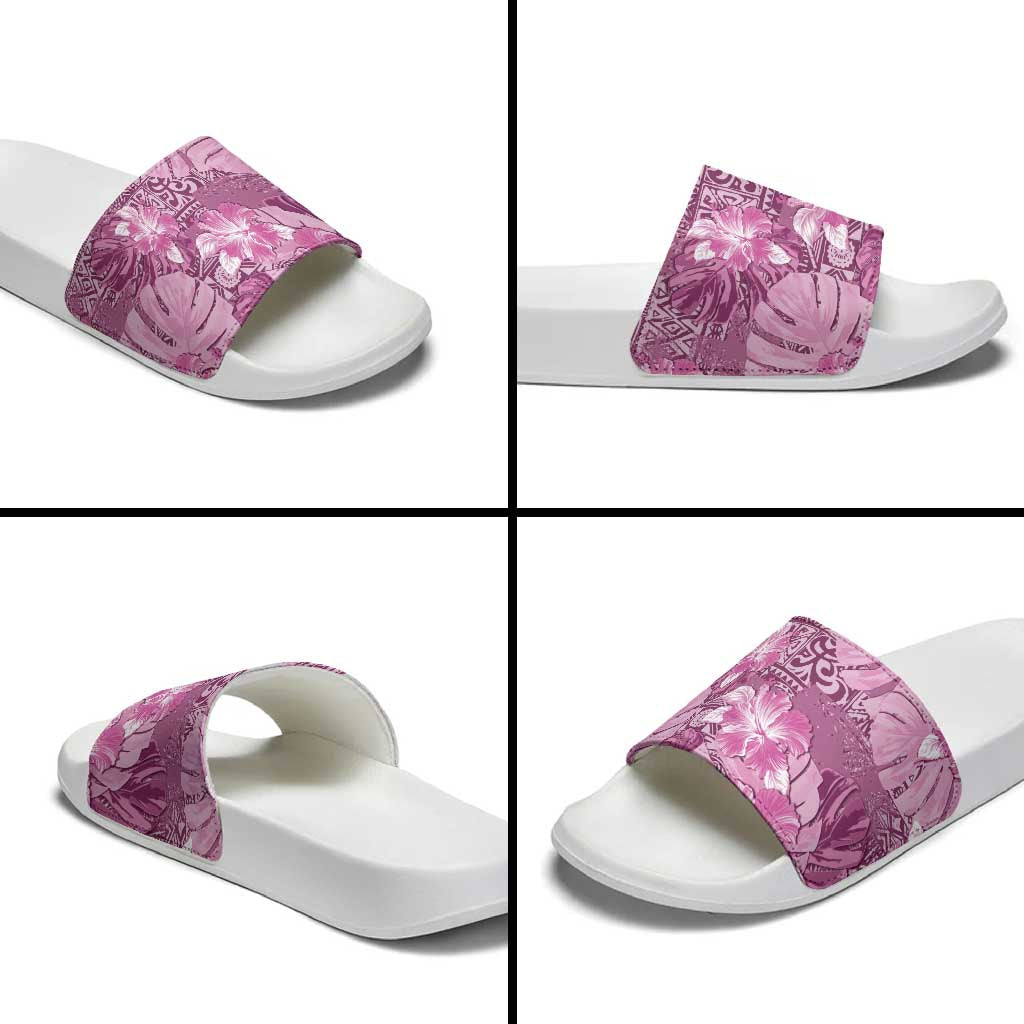 Hawaii Slide Sandals Magenta Polynesian Monstera Patterns - Polynesian Pride
