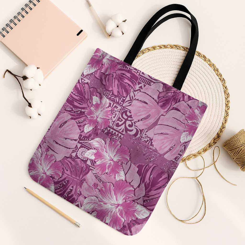 Hawaii Tote Bag Magenta Polynesian Monstera Patterns DT05 Black Strap One Size Magenta - Polynesian Pride