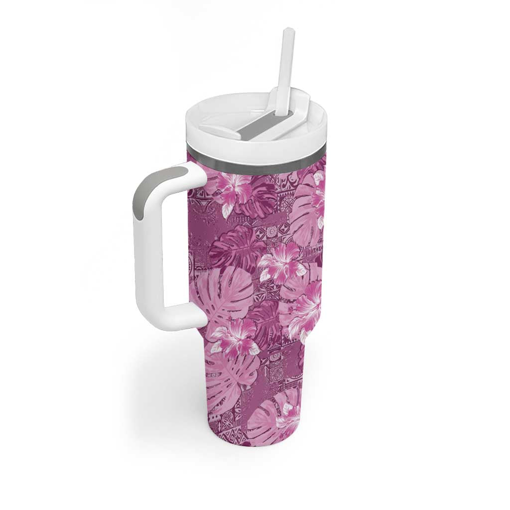 Hawaii Tumbler With Handle Magenta Polynesian Monstera Patterns - Polynesian Pride