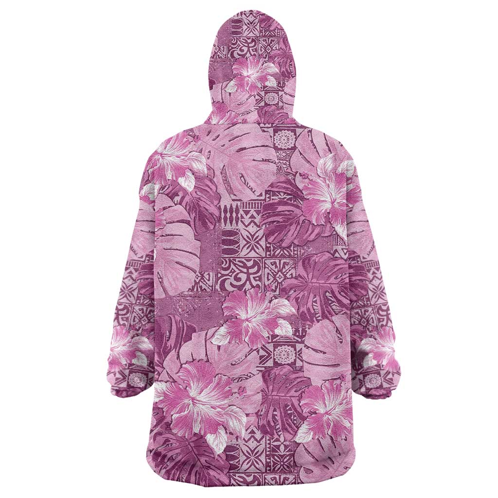 Hawaii Wearable Blanket Hoodie Magenta Polynesian Monstera Patterns DT05 - Polynesian Pride