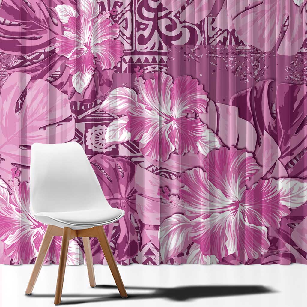 Hawaii Window Curtain Magenta Polynesian Monstera Patterns - Polynesian Pride