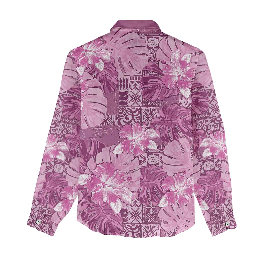 Hawaii Women Casual Shirt Magenta Polynesian Monstera Patterns - Polynesian Pride