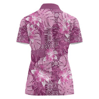 Hawaii Women Polo Shirt Magenta Polynesian Monstera Patterns - Polynesian Pride