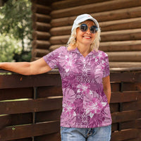 Hawaii Women Polo Shirt Magenta Polynesian Monstera Patterns - Polynesian Pride