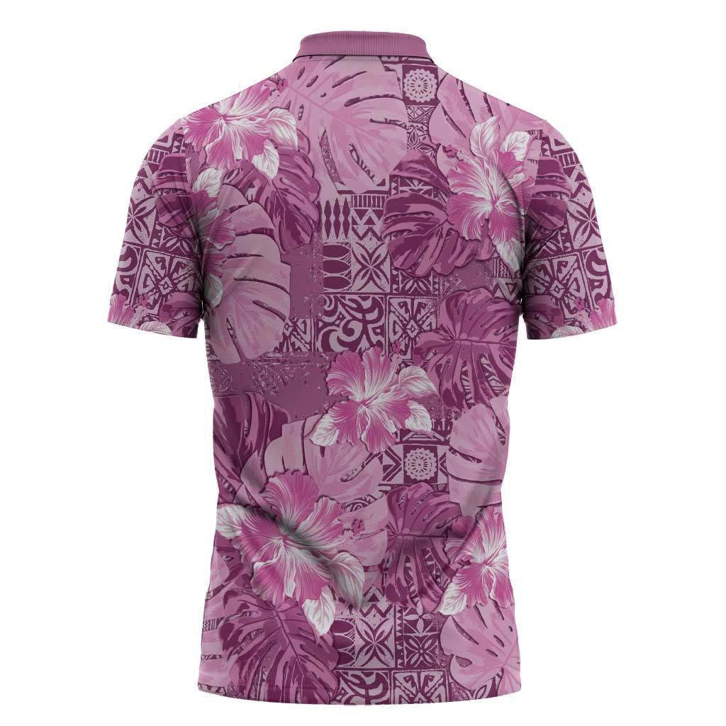 Hawaii Zipper Polo Shirt Magenta Polynesian Monstera Patterns DT05 - Polynesian Pride