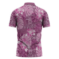 Hawaii Zipper Polo Shirt Magenta Polynesian Monstera Patterns DT05 - Polynesian Pride