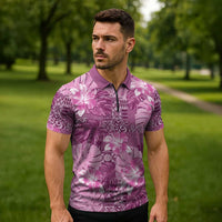 Hawaii Zipper Polo Shirt Magenta Polynesian Monstera Patterns DT05 - Polynesian Pride