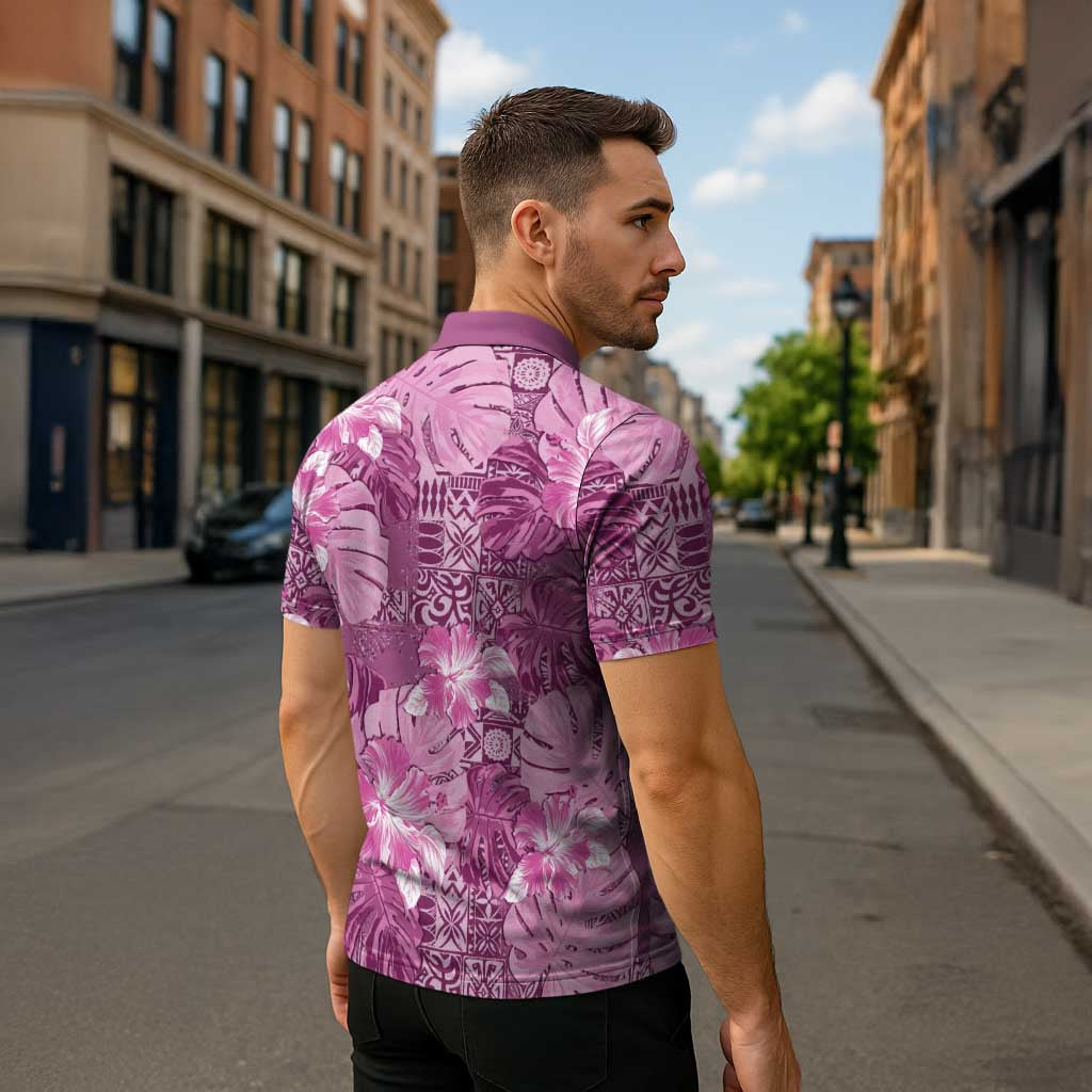 Hawaii Zipper Polo Shirt Magenta Polynesian Monstera Patterns DT05 - Polynesian Pride