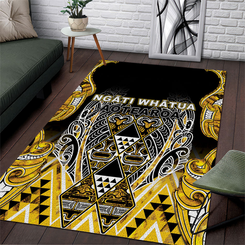 Aotearoa Ngati Whatua Area Rug Maori Tribal Gold Paua Shell Pattern DT05 Yellow - Polynesian Pride