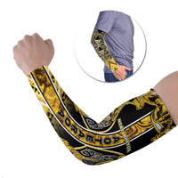 Aotearoa Ngati Whatua Arm Sleeves Maori Tribal Gold Paua Shell Pattern DT05 Set of 2 Yellow - Polynesian Pride