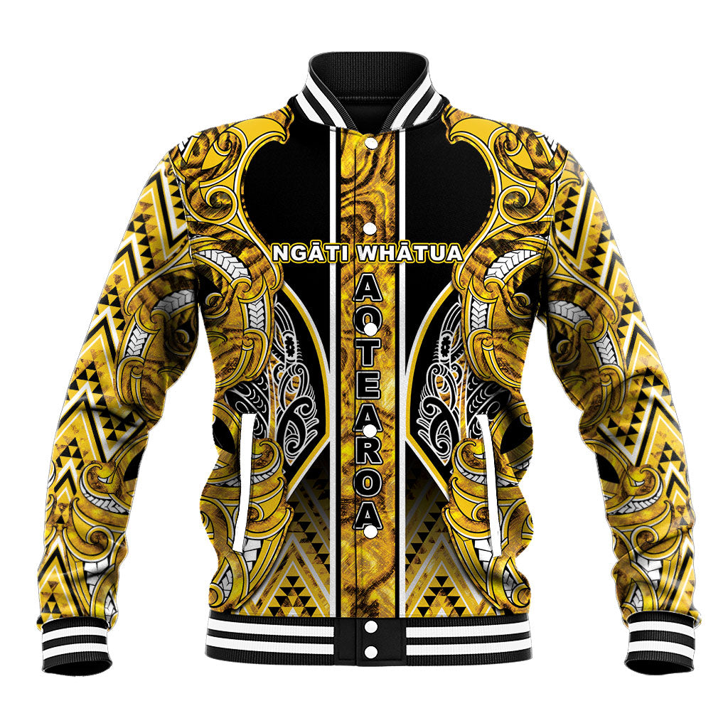Aotearoa Ngati Whatua Baseball Jacket Maori Tribal Gold Paua Shell Pattern DT05 Unisex Yellow - Polynesian Pride