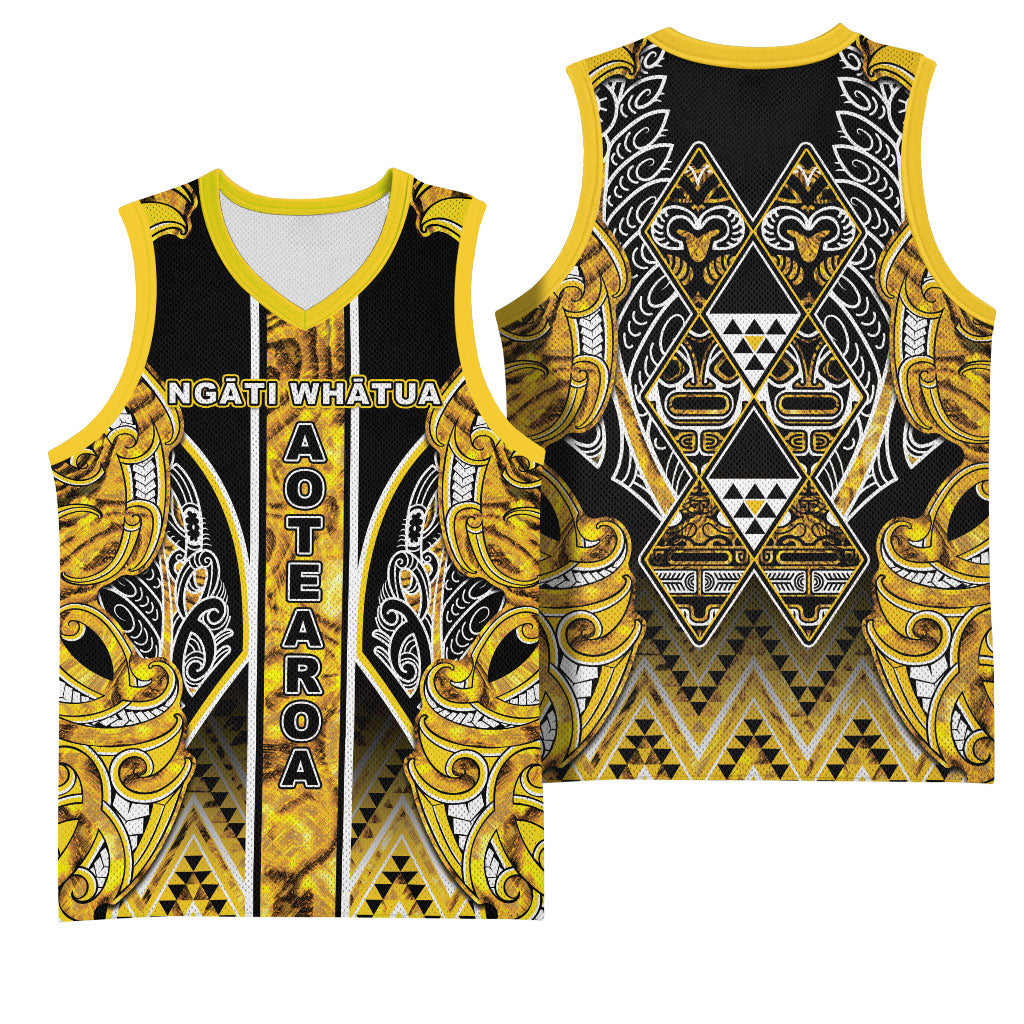 Aotearoa Ngati Whatua Basketball Jersey Maori Tribal Gold Paua Shell Pattern DT05 - Polynesian Pride