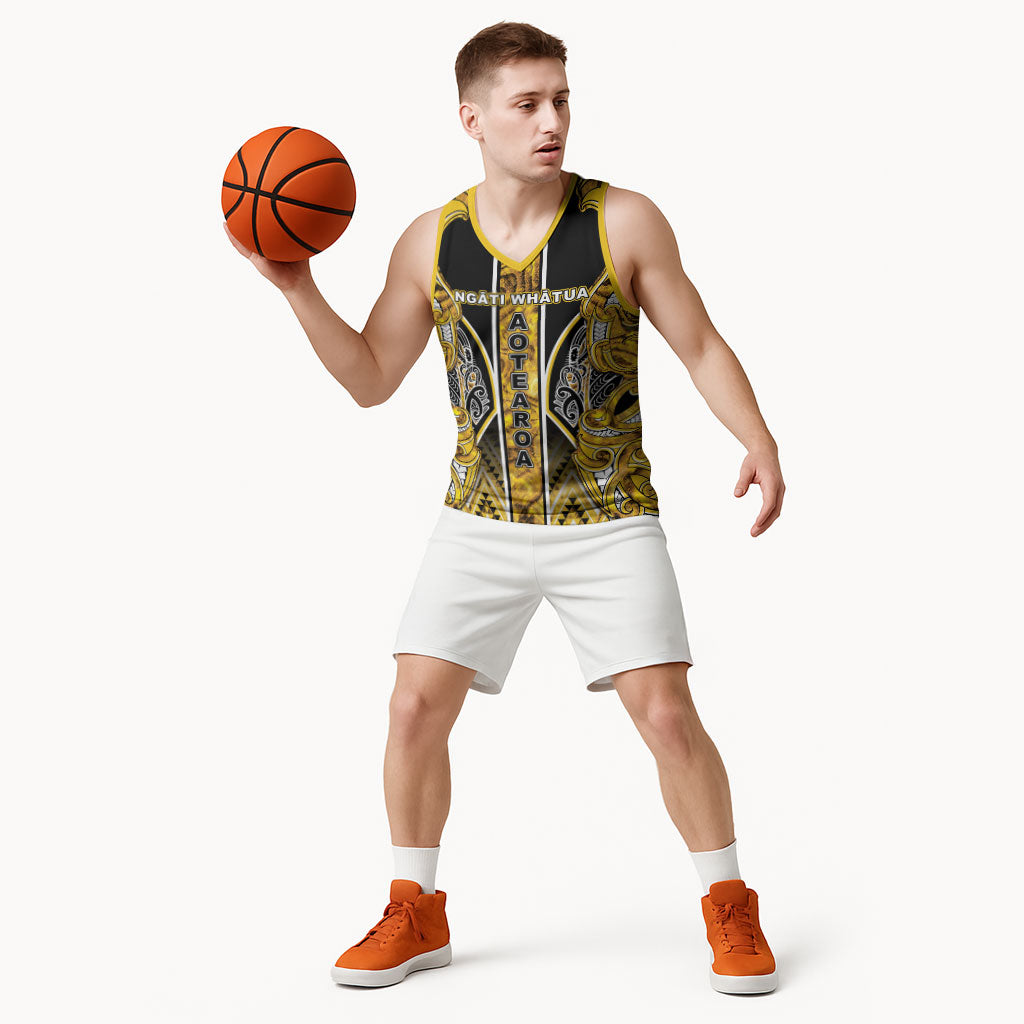 Aotearoa Ngati Whatua Basketball Jersey Maori Tribal Gold Paua Shell Pattern DT05 - Polynesian Pride